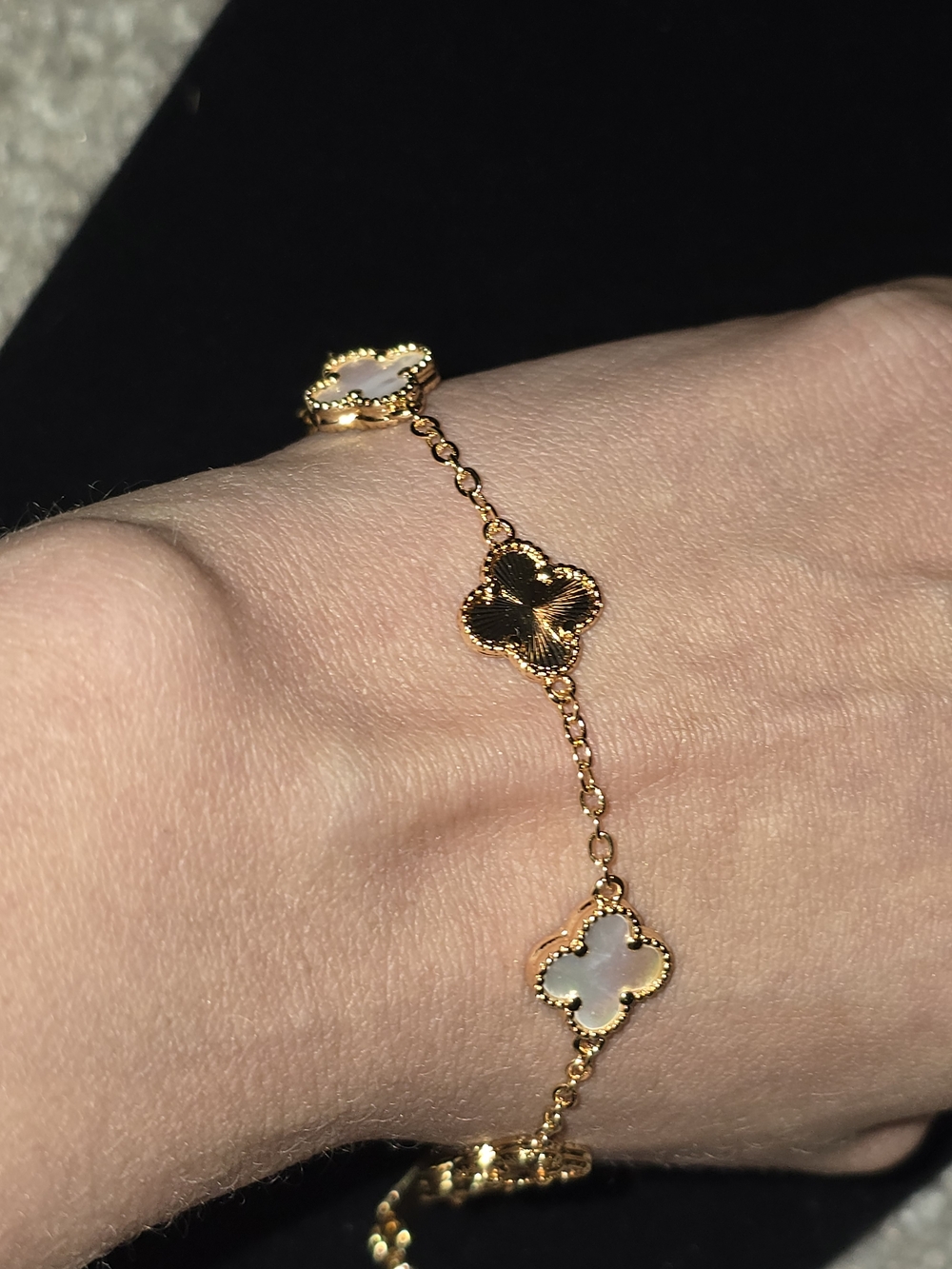 Gold Clover Link Bracelet with Mother-of-Pearl Accents